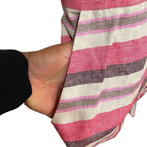 Ann Taylor LOFT Dress Womens 16 Striped Linen Blend Mini Belted Cut Out Back - Picture 4 of 13